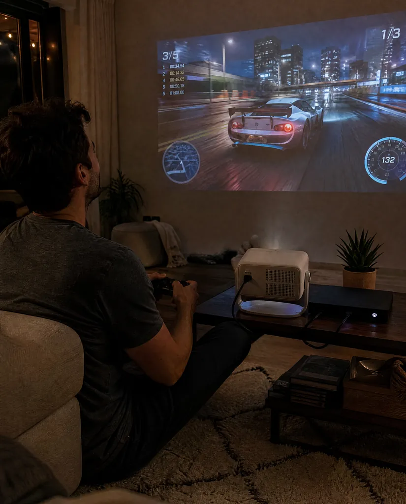 A console game on a lounge wall from the Cineva One